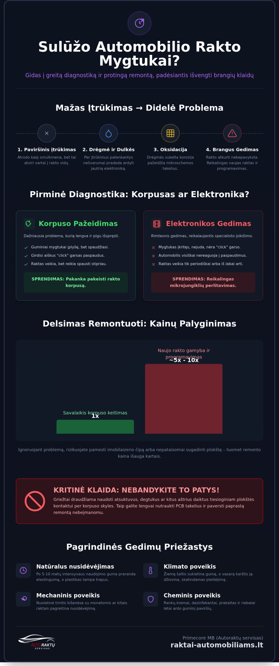 Sulūžo automobilio rakto mygtukai? Kaip sutaisyti ir išvengti brangaus remonto